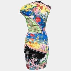 Versace Multicolor Stretch Jersey Ruched Bodycon Dress M