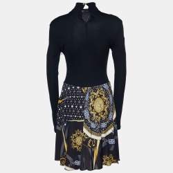 Pre Owned Versace Collection Black Baroque printed Jersey Long Sleeve Mini Dress M