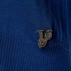 Versace Blue Knit & Chiffon Paneled V-Neck Jumper XXS
