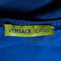 Versace Blue Knit & Chiffon Paneled V-Neck Jumper XXS