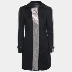 Versace Black Wool Embellished Mid-Length Coat S