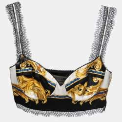 Versace Tribute Black/Multicolor Printed Silk Bustier Crop Top S