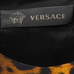 Pre Owned Versace Yellow Animal Printed Crepe Shift Midi Dress S