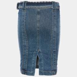 Pre Owned Versace Blue Denim Studded Belt Detail Mini Skirt S