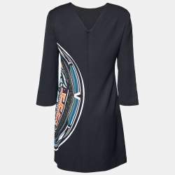 Pre Owned Versace Black Printed Crepe Long Sleeve Mini Dress S