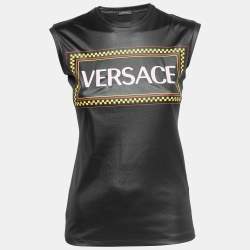 Versace Black Jersey Logo Print Sleeveless Top S