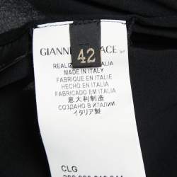Versace Black Silk Button Front  Tie Detail Mini Shirt Dress M