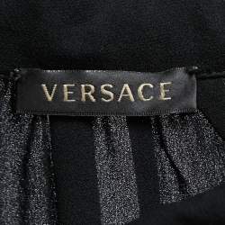 Versace Black Silk Button Front  Tie Detail Mini Shirt Dress M