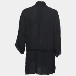 Versace Black Silk Button Front  Tie Detail Mini Shirt Dress M