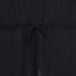 Versace Black Silk Button Front  Tie Detail Mini Shirt Dress M