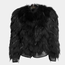Pre Owned Versace Black Raccoon Fur Cropped Jacket S