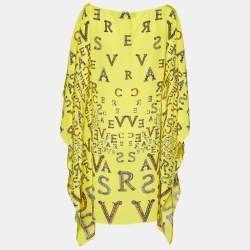 Pre Owned Versace Yellow Logo Printed Kaftan Mini Dress M