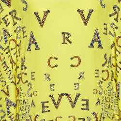 Pre Owned Versace Yellow Logo Printed Kaftan Mini Dress M