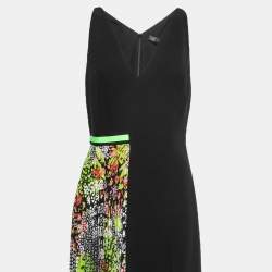 Pre Owned Versace Black/Green Printed Silk Pleat Detail Sleeveless Midi Dress M