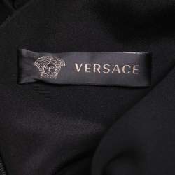 Pre Owned Versace Black/Green Printed Silk Pleat Detail Sleeveless Midi Dress M