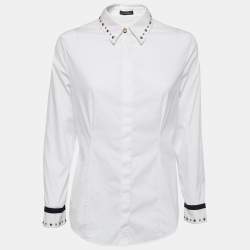 Pre Owned Versace White Cotton Stud Detail Full Sleeve Shirt M