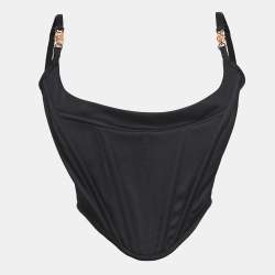 Versace Black Satin Medusa V-Structure Corset Crop Top L