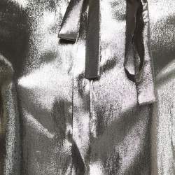 Versace Metallic Lurex Silk Blend Ruched Sleeve Neck Tie Detailed Shirt Blouse S