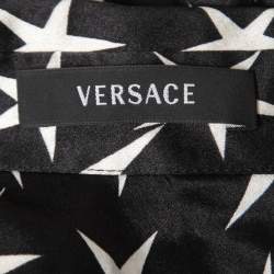 Pre Owned Versace Black Star Printed Silk Satin Button Front Full Sleeve Shirt S