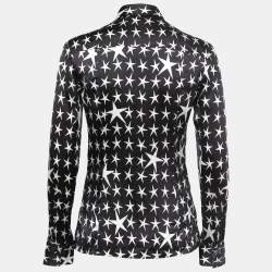 Pre Owned Versace Black Star Printed Silk Satin Button Front Full Sleeve Shirt S