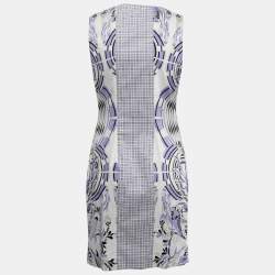 Pre Owned Versace White & Lilac Printed Cotton Sleeveless Sheath Dress M