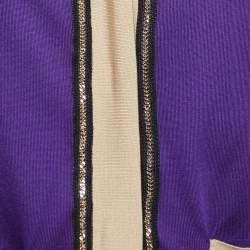 Versace Purple Silk Knit Contrast Trim Button Front Cardigan L