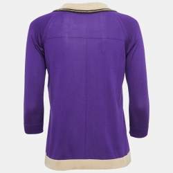 Versace Purple Silk Knit Contrast Trim Button Front Cardigan L