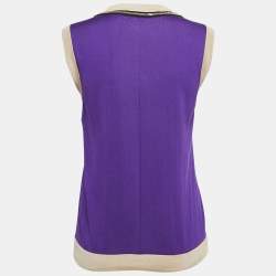 Pre Owned Versace Purple Silk Knit Contrast Trim Sleeveless Top L
