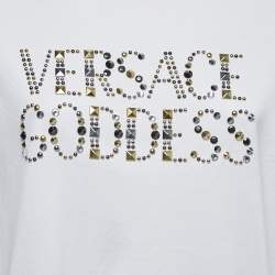 Pre Owned Versace White Studded Cotton Crew Neck Half Sleeve Goddess T-Shirt M