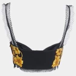 Pre Owned Versace Black/Yellow Print Silk Bustier Crop Top M