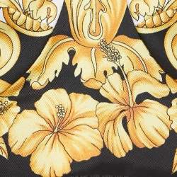 Pre Owned Versace Black/Yellow Print Silk Bustier Crop Top M