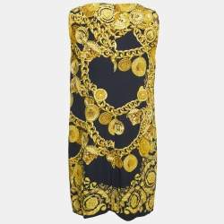 Pre Owned Versace Black/Gold Baroque Chain Printed Crepe Shift Dress M