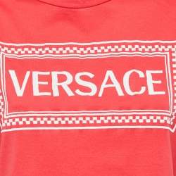 Pre Owned Versace Red Logo Embroidered Cotton Half Sleeve T-Shirt S