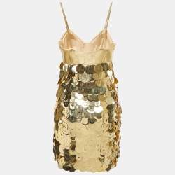 Pre Owned Versace Gold Sequin Embellished Strappy Mini Dress M
