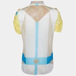 Versace Multicolor Print Sleeve Tab Detail Silk Blouse S