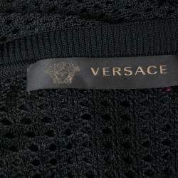Pre Owned Versace Black Perforated Knit Long Sleeve Top S
