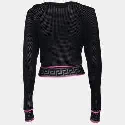 Pre Owned Versace Black Perforated Knit Long Sleeve Top S
