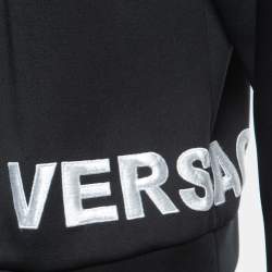 مملوكة مسبقًا Versace Black Logo Embroidered Jersey Zip Front Hooded Jacket S