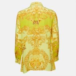 Versace Yellow All-Over Print Silk Button Front Full Sleeve Shirt L
