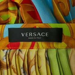 Versace Multicolor Summer Capsule Printed Satin Pleated Midi Skirt S