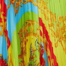Versace Multicolor Summer Capsule Printed Satin Pleated Midi Skirt S