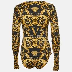 Pre Owned Versace Black Medusa Renaissance Print Stretch Knit Full Sleeve Bodysuit S