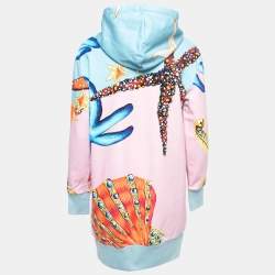 Pre Owned Versace Multicolor Printed Cotton Embellished-Logo Hooded Sweater Dress S