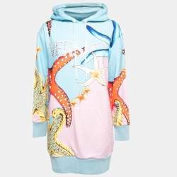 Pre Owned Versace Multicolor Printed Cotton Embellished-Logo Hooded Sweater Dress S
