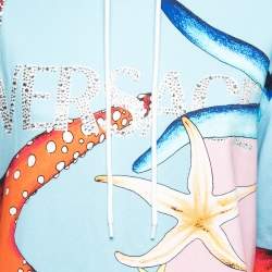 Pre Owned Versace Multicolor Printed Cotton Embellished-Logo Hooded Sweater Dress S