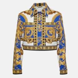 Versace Multicolor Baroque Printed Denim Cropped Jacket L