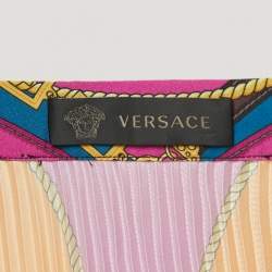 Versace Multicolor Print Synthetic Pleated Midi Skirt S