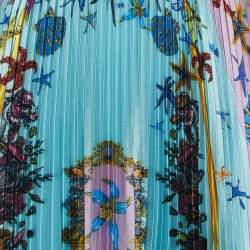 Versace Multicolor Print Satin Pleated Midi Skirt M