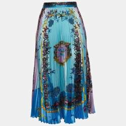 Versace Multicolor Print Satin Pleated Midi Skirt M