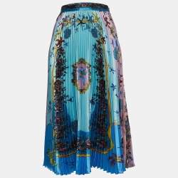 Versace Multicolor Print Satin Pleated Midi Skirt M
